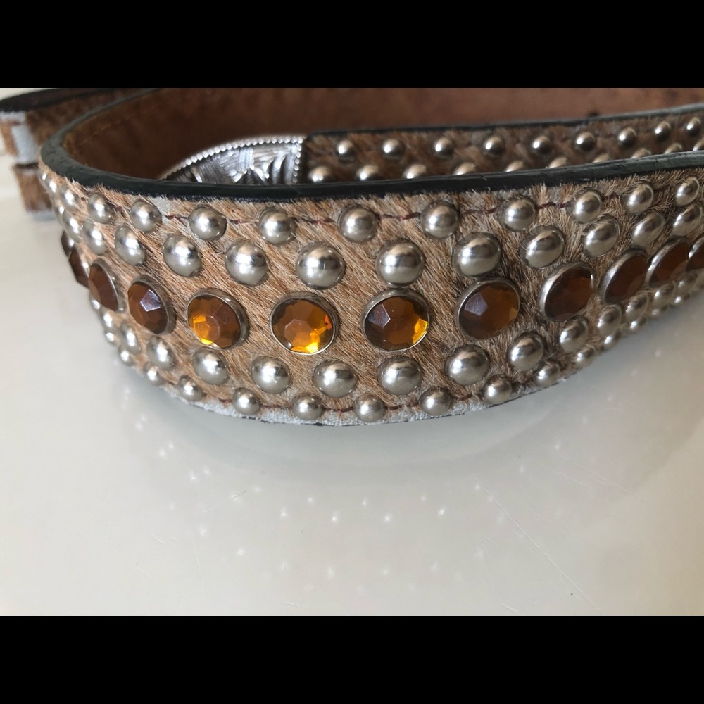 Studded, jeweled leather belt 29-33” no buckle. - Picture 2 of 8